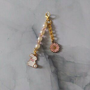 Blush Bunny & Daisy Pearl Zipper Pull Cute Gold Tone Zipper Charm